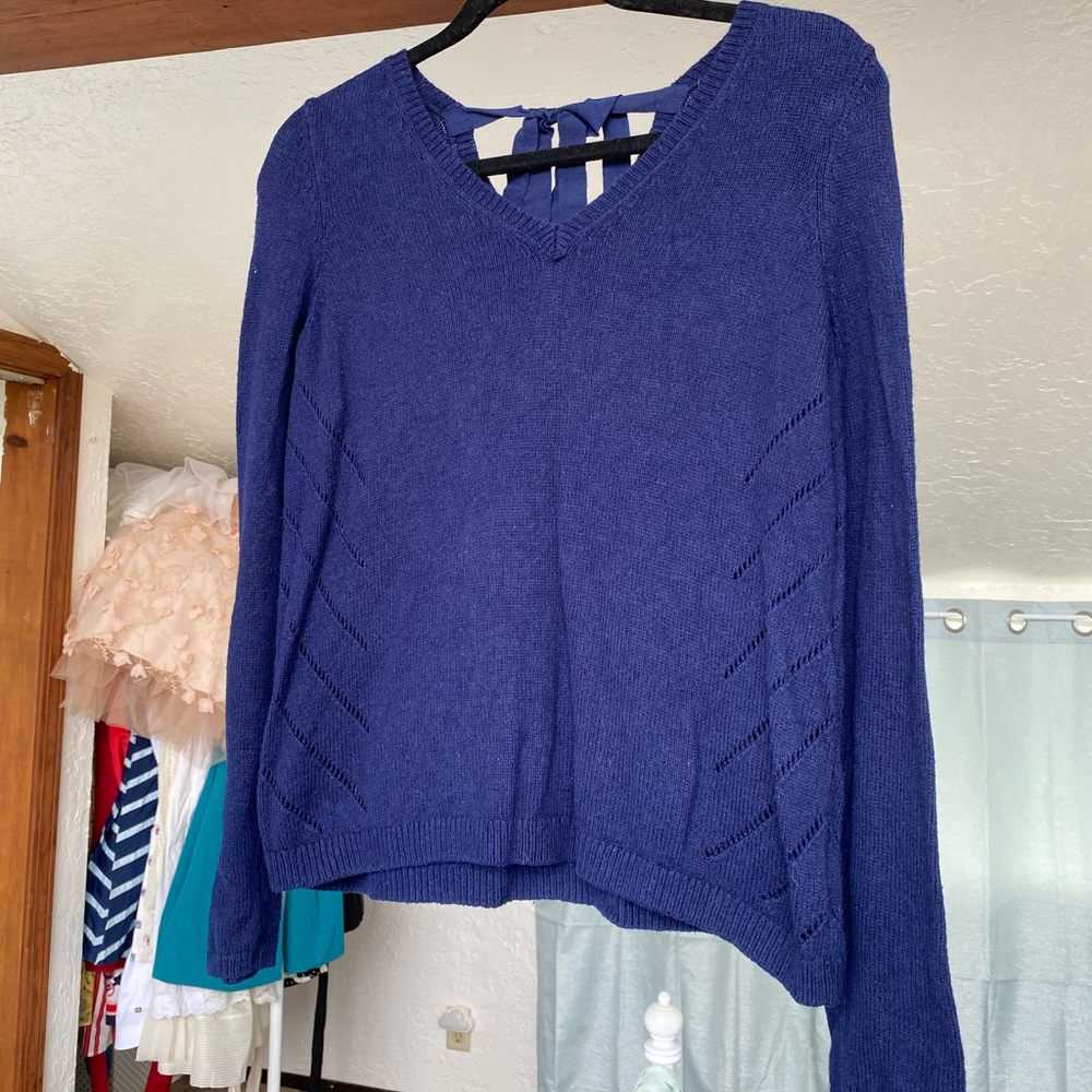 Moth M blue tie back sweater Anthropologie cute